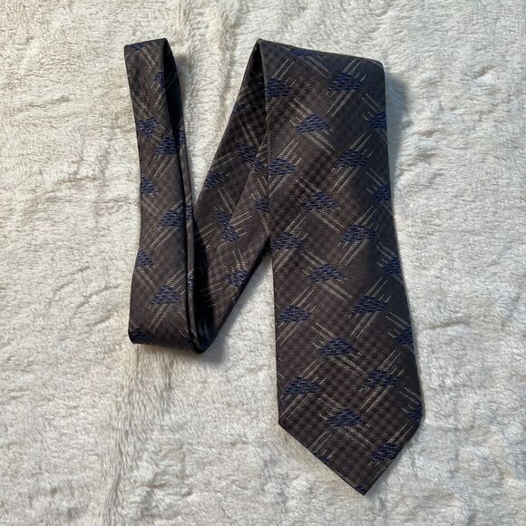 Vintage VALENTINO Necktie Gray + Blue Geometric Tie 100% Silk Made in Italy 56" - Picture 7 of 8